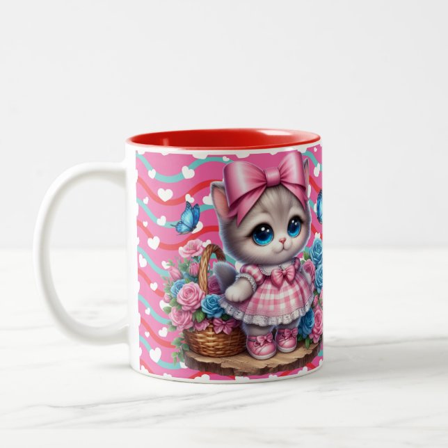 Valentines Day Kitty  Zweifarbige Tasse (Links)