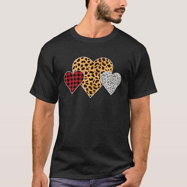 Valentines Day Leopard Buffalo Plaid Hearts Kids G T-Shirt (Vorderseite)