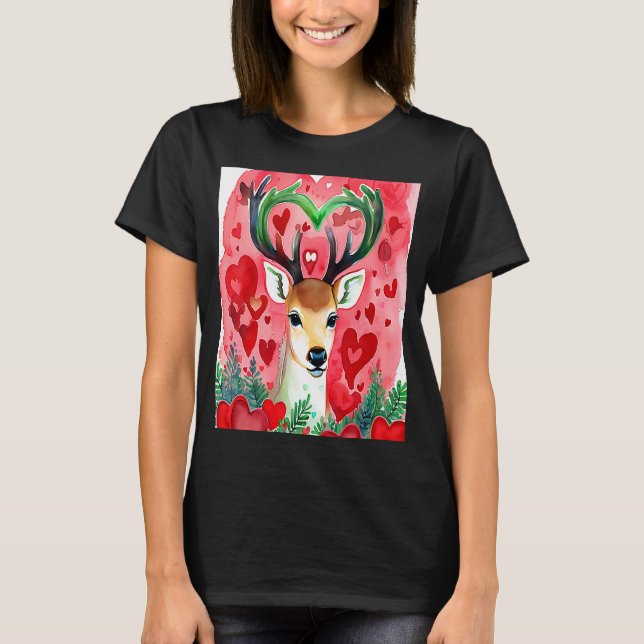 Valentine's Day Liebe Herz Niedliche Hirschfreundi T-Shirt (Vorderseite)