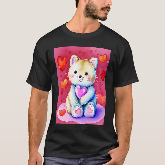 Valentine's Day Liebe Herzstück Katze Teddy Girlfr T-Shirt (Vorderseite)