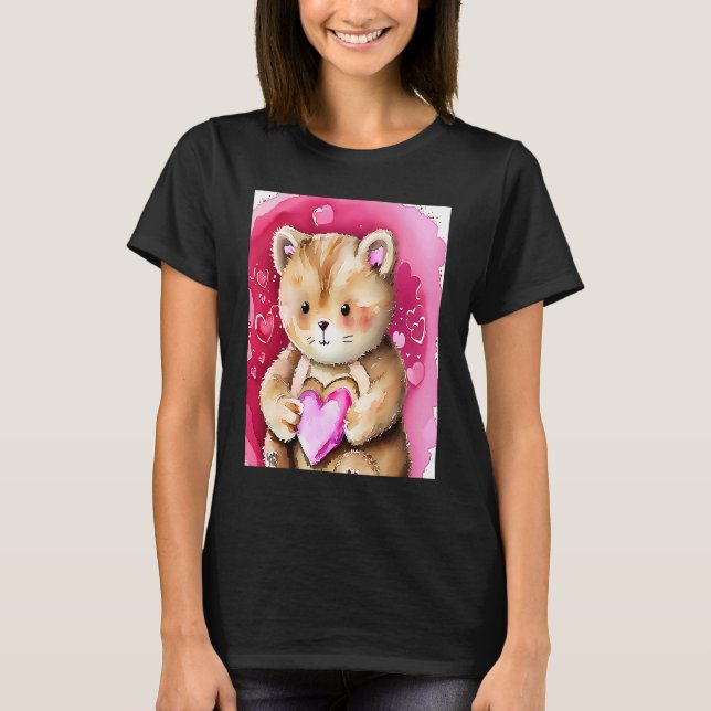 Valentine's Day Liebe Herzstück Katze Teddy Girlfr T-Shirt (Vorderseite)