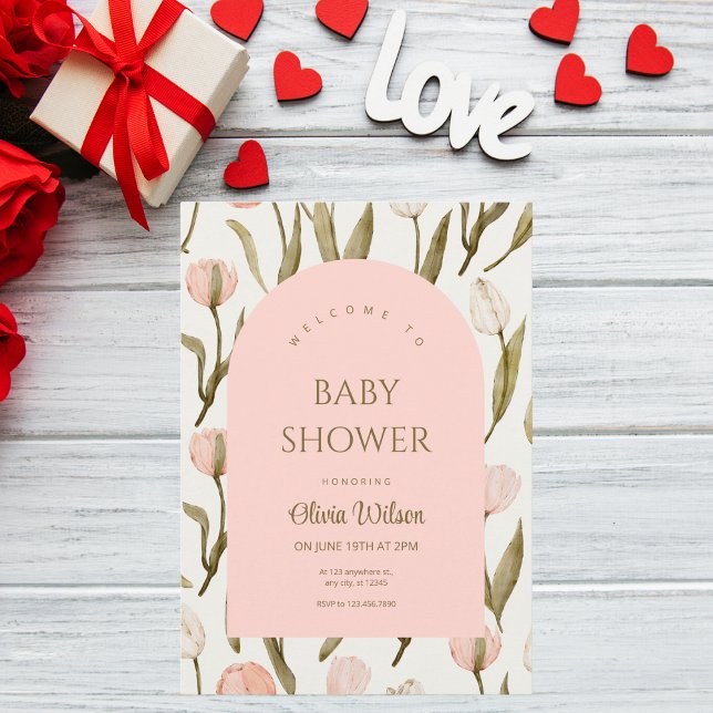 Valentine's Day Light Pink Floral Baby Girl Dusche Einladung (Von Creator hochgeladen)