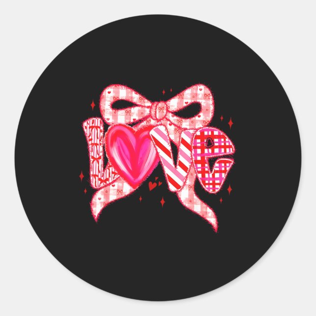 Valentines Day Love Funny Coquette Bow Checkered N Runder Aufkleber (Vorderseite)