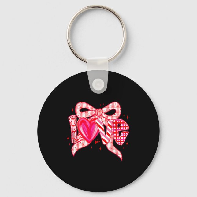 Valentines Day Love Funny Coquette Bow Checkered N Schlüsselanhänger (Vorderseite)
