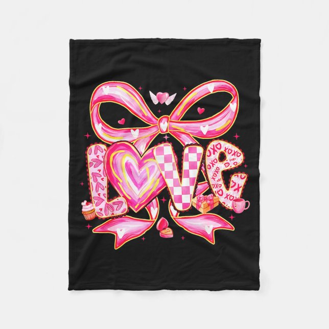 Valentines Day Love Funny Coquette Bow Checkered X Fleecedecke (Vorderseite)
