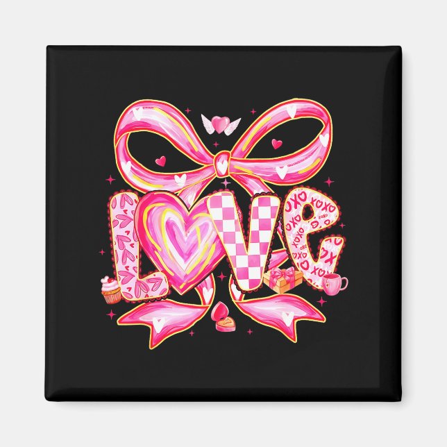 Valentines Day Love Funny Coquette Bow Checkered X Magnet (Vorne)