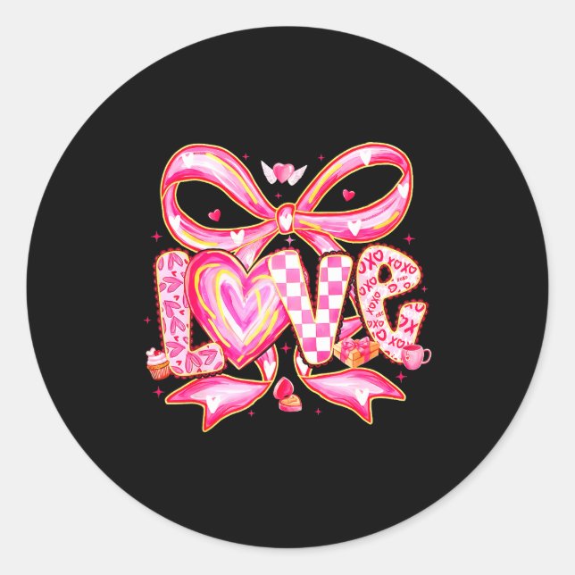 Valentines Day Love Funny Coquette Bow Checkered X Runder Aufkleber (Vorderseite)