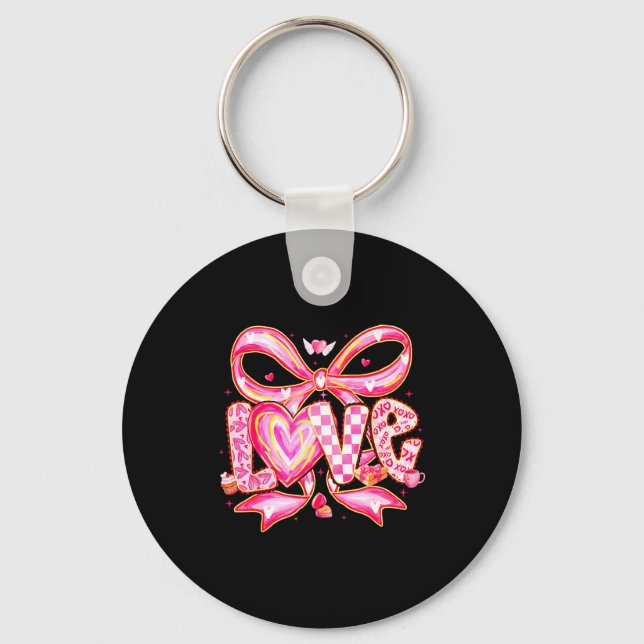 Valentines Day Love Funny Coquette Bow Checkered X Schlüsselanhänger (Vorderseite)
