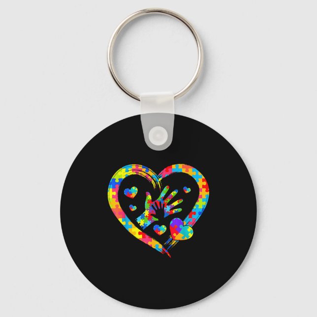 Valentines Day Love Heart Autism Awareness Puzzle  Schlüsselanhänger (Vorderseite)