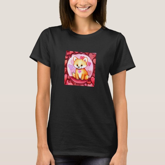 Valentine's Day Love Heart Fox Teddy Girlfriend Fi T-Shirt (Vorderseite)