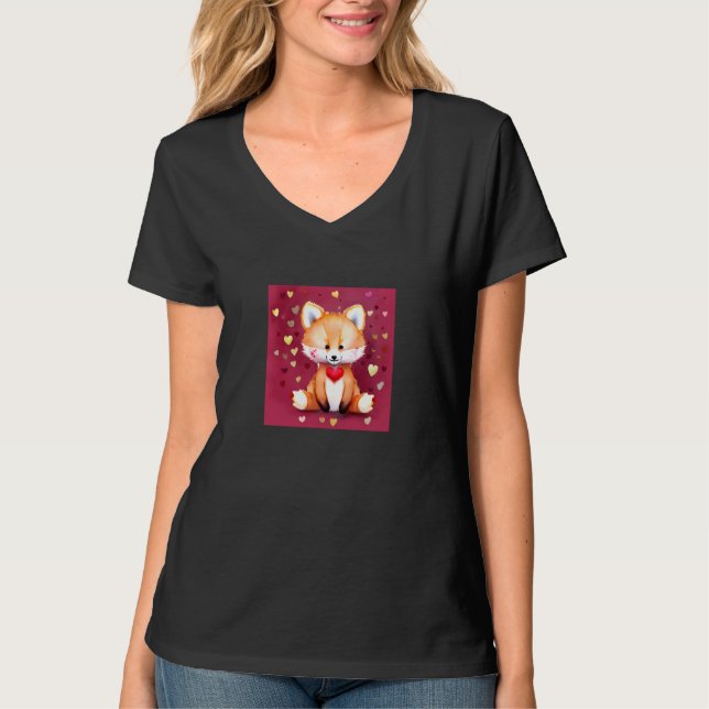 Valentine's Day Love Heart Fox Teddy Girlfriend Fi T-Shirt (Vorderseite)