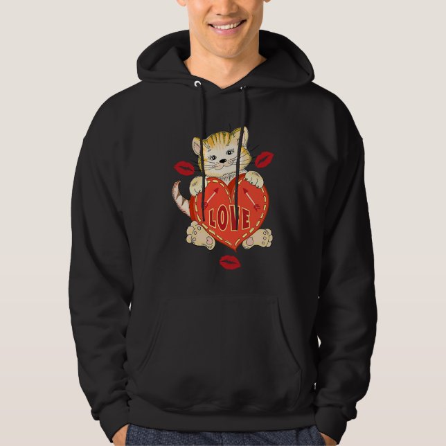 Valentines Day Love Kitten holds Heart Hoodie (Vorderseite)