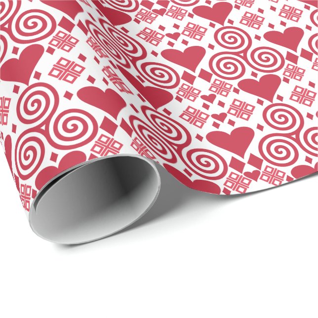 Valentine's Day Love Pink, Red and White Pattern Geschenkpapier (Rolleneckpunkt)