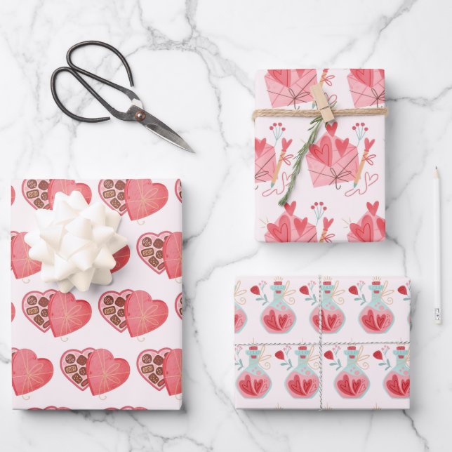 Valentine's Day Love Wrapping Papier série de 3 (Recto)