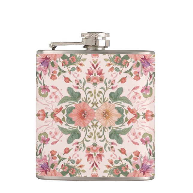 Valentine's Day, Lovely Pink Flowers Pattern  Flachmann (Vorderseite)