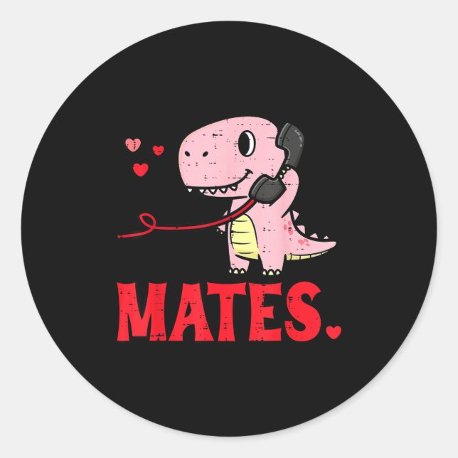 Valentines Day Matching Soulmates Mates Dino Coupl Runder Aufkleber (Vorderseite)