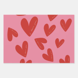 Valentine's Day Modern Red & Pink Hearts Script Geschenkpapier Set