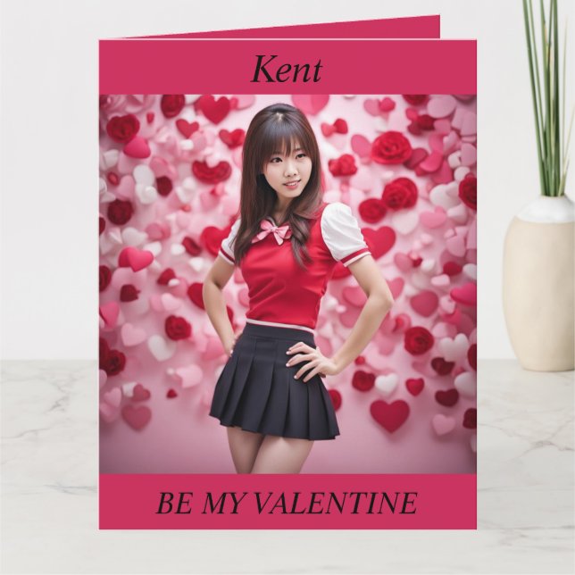 VALENTINE'S DAY Moderne japanische Mädchen Faltkar Karte (Vorderseite)