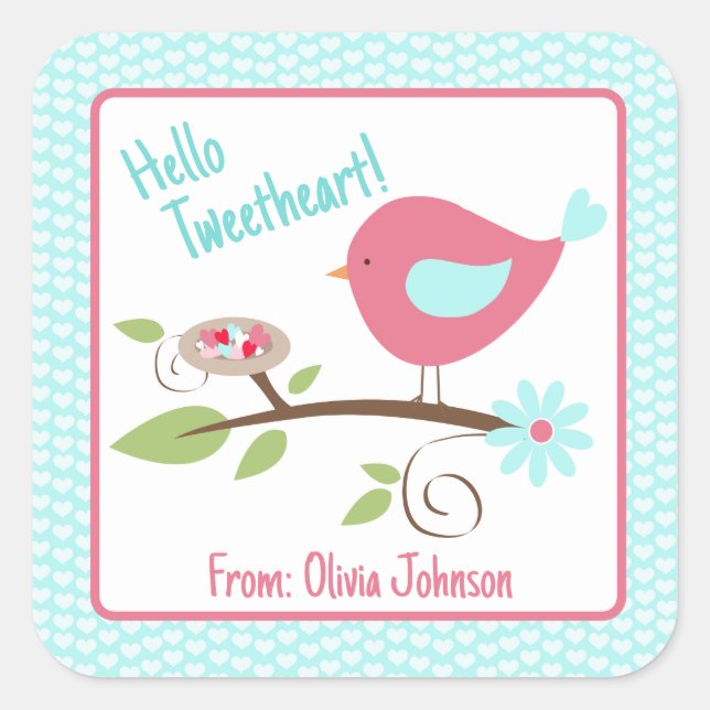 Valentine's Day Niedlich Birdie Hallo Tweetheart S Quadratischer Aufkleber (Vorderseite)