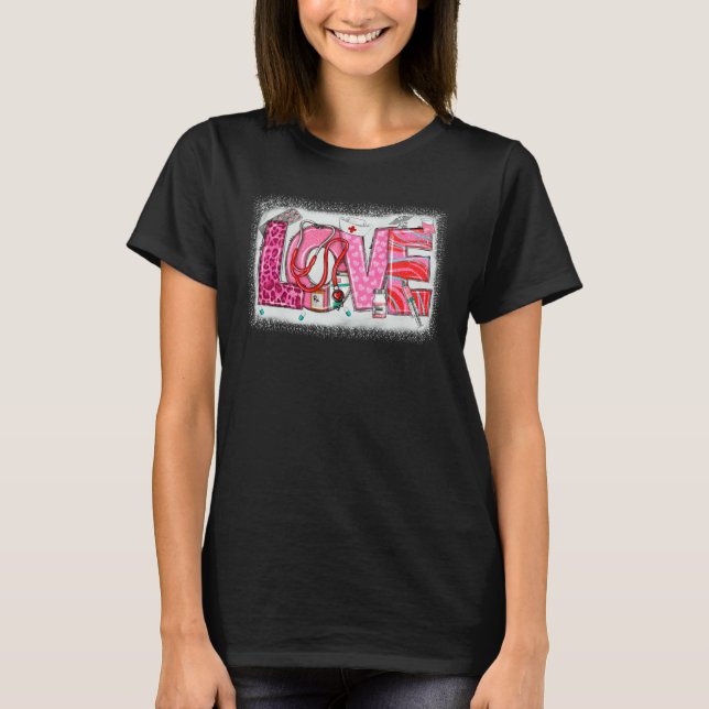 Valentines Day Nurse Heart Pink Leopard Nursing Sc T-Shirt (Vorderseite)