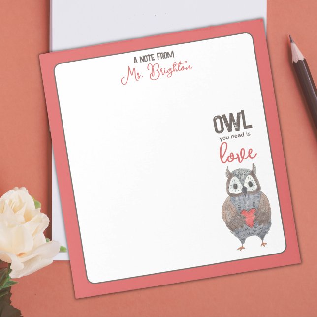Valentine's Day Owl Teacher Gift Notizblock (Von Creator hochgeladen)