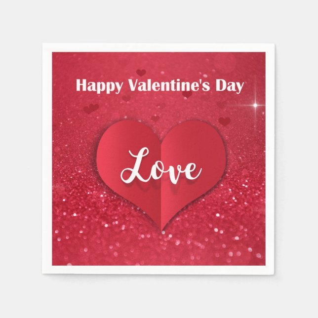 Valentine's Day Paper Heart Glitzer Paper Napkin Serviette (Vorderseite)