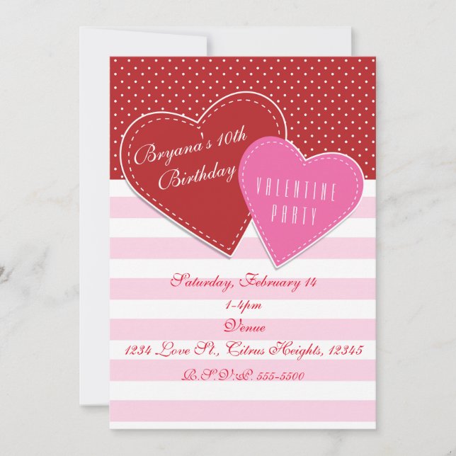 Valentines Day Party Red & Pink Hearts Invitations (Devant)
