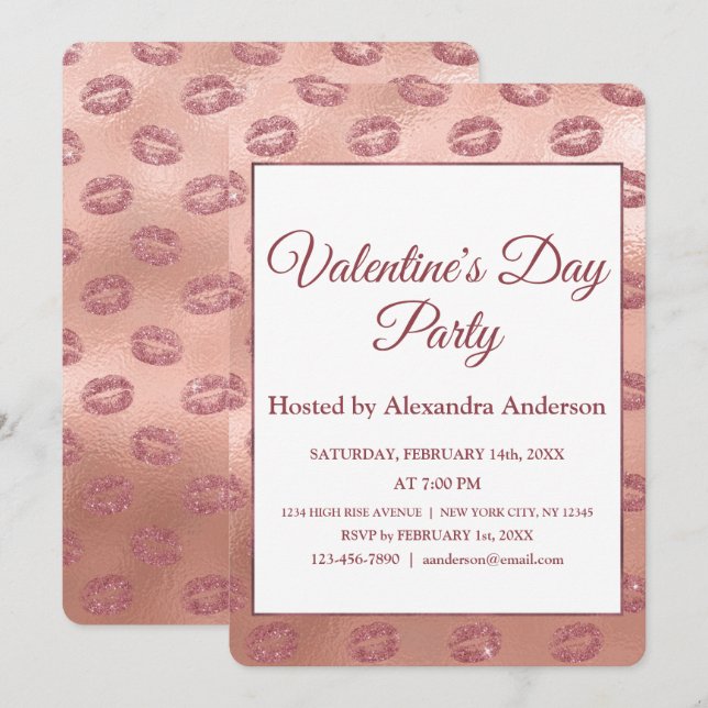 Valentine's Day Party Rose Einladung (Vorne/Hinten)