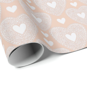 Valentine's Day Peach Lace Herzmuster Geschenkpapier
