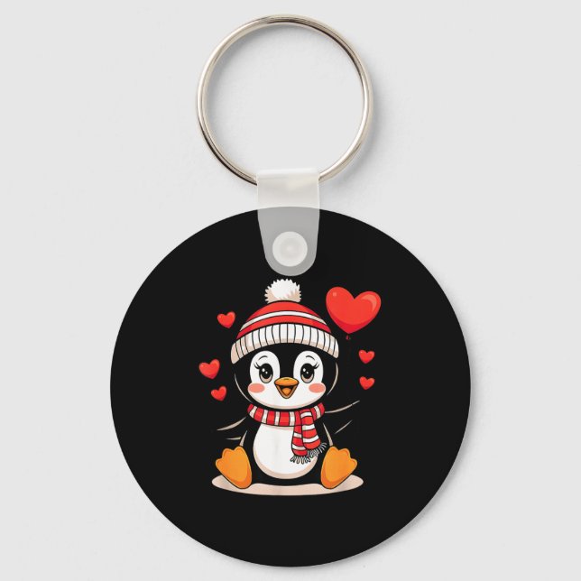 Valentine's Day Penguin Heart Balloon Cute  Schlüsselanhänger (Vorderseite)