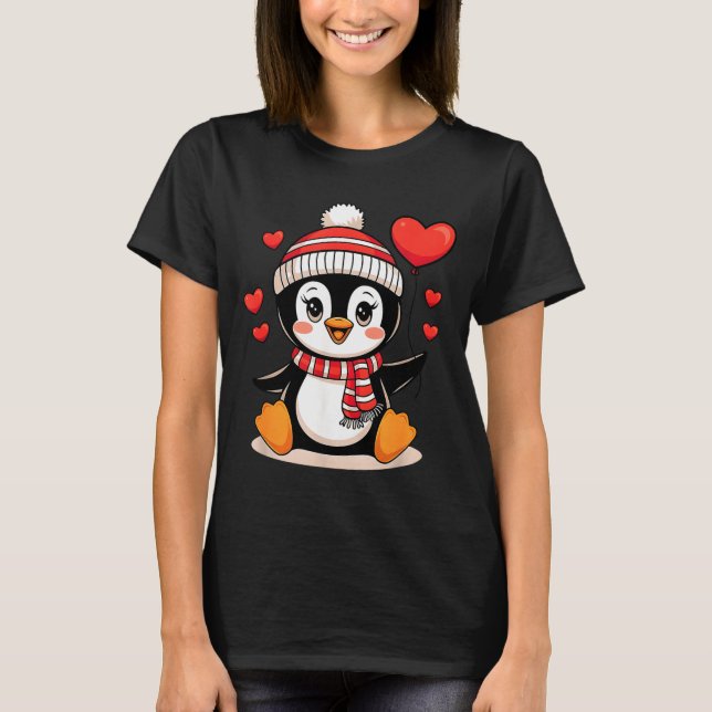 Valentine's Day Penguin Heart Balloon Cute  T-Shirt (Vorderseite)