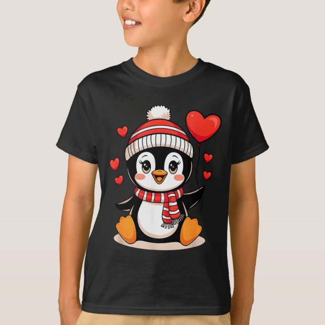 Valentine's Day Penguin Heart Balloon Cute  T-Shirt (Vorderseite)