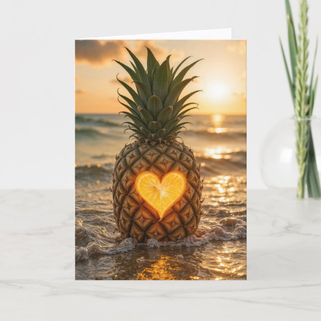 Valentine's Day Pineapple With a Glowing Heart Karte (Vorderseite)