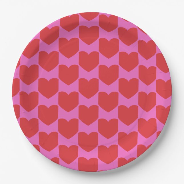 Valentine's Day Pink and Red Heart Pattern Party Pappteller (Vorderseite)