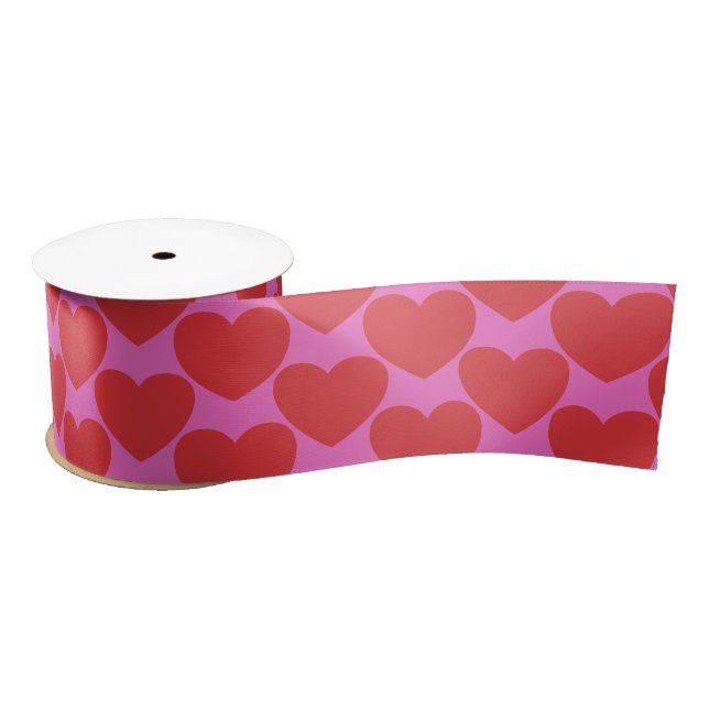 Valentine's Day Pink and Red Heart Pattern Satinband (Spule)