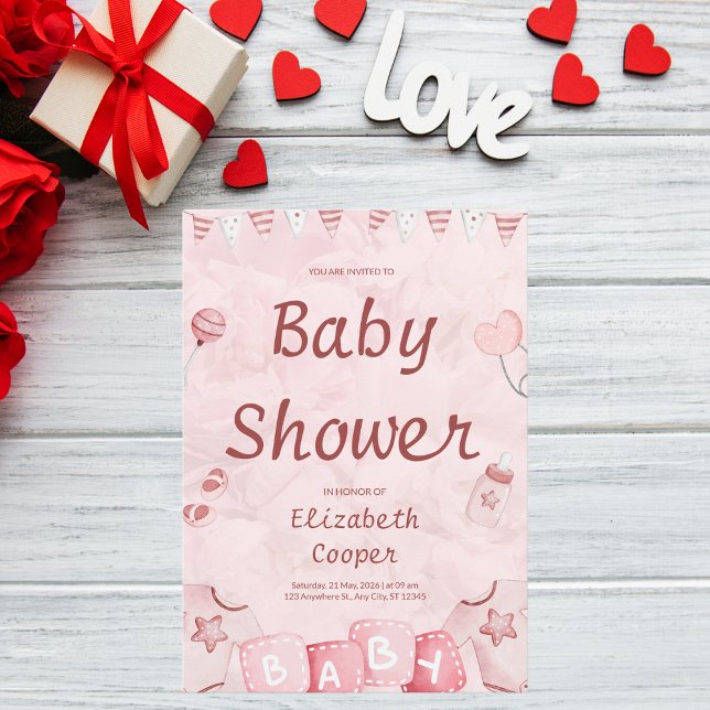 Valentine's Day Pink Baby Girl Dusche Einladung (Von Creator hochgeladen)