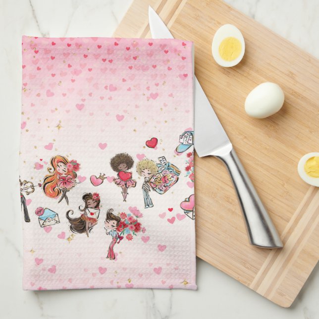 Valentine's Day Pink Kitchen Handtücher (Viertel Falte)