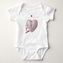 Valentine's Day Pink Lace Heart Satin Ribbon Baby Strampler