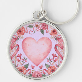 Valentine's Day, Pink Love Heart, Soft Purple Back Schlüsselanhänger