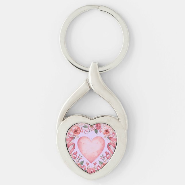 Valentine's Day, Pink Love Heart, Soft Purple Back Schlüsselanhänger (Vorderseite)