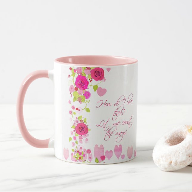 Valentines Day Pink Roses Romantic Sweetheart Mug (Avec donut)