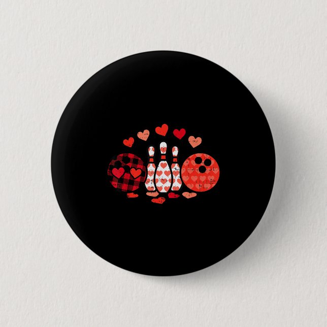 Valentines Day Plaid Bowling Valentine Srts Men Wo Button (Vorderseite)