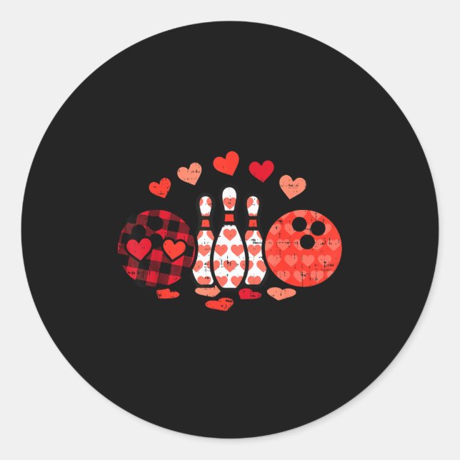 Valentines Day Plaid Bowling Valentine Srts Men Wo Runder Aufkleber (Vorderseite)