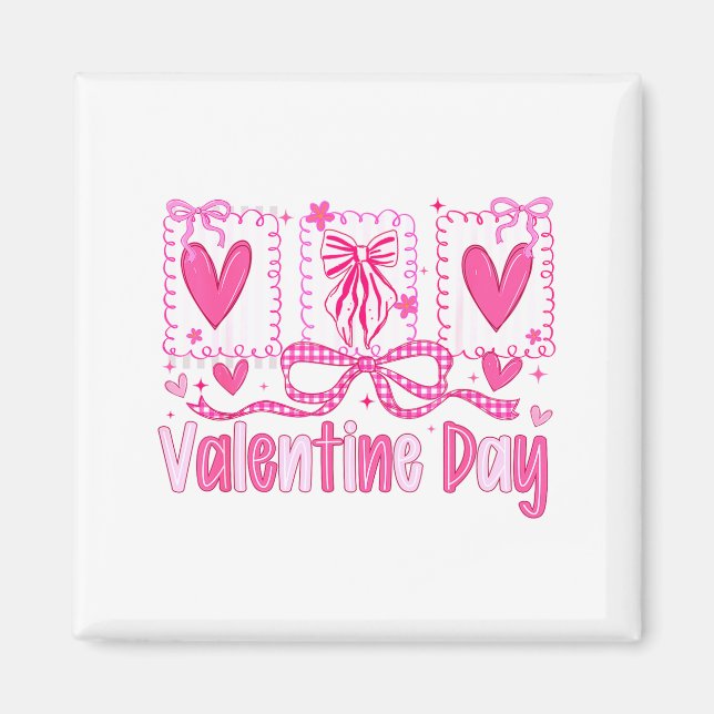 Valentines Day Preppy Hearts Coquette Bow Women Gi Magnet (Vorne)
