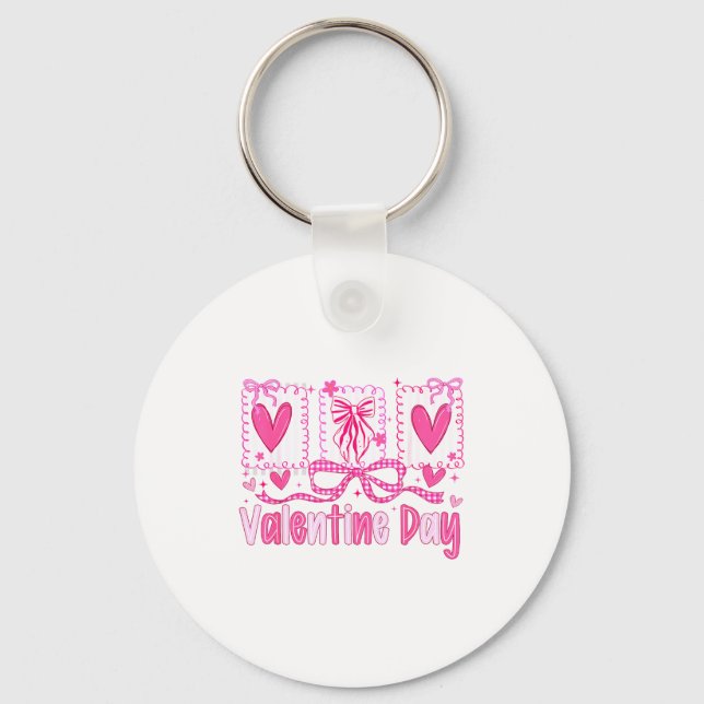 Valentines Day Preppy Hearts Coquette Bow Women Gi Schlüsselanhänger (Vorderseite)