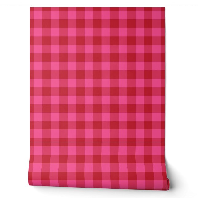 Valentines Day Red and Pink Gingham Check Tapete (Abrollen)