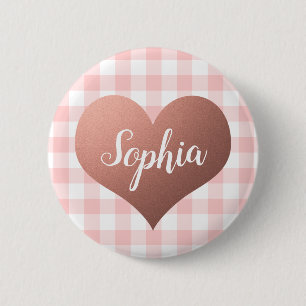 Valentine's Day Red Gingham Heart Individuelle Nam Button