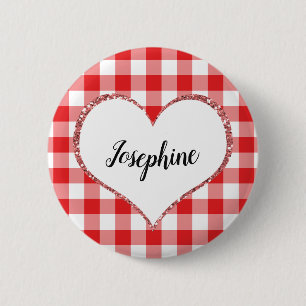 Valentine's Day Red Gingham Heart Individuelle Nam Button