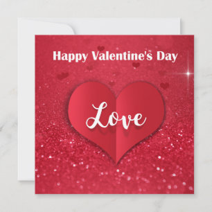 Valentine's Day Red Paper Heart Glitzer - Karte