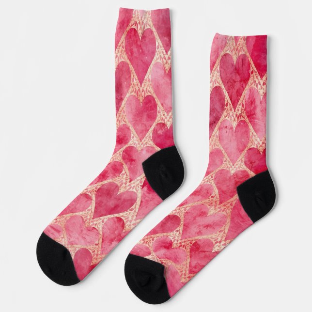 Valentine's Day, Red Pink Love Heart Pattern Socken (Linkes Detail)